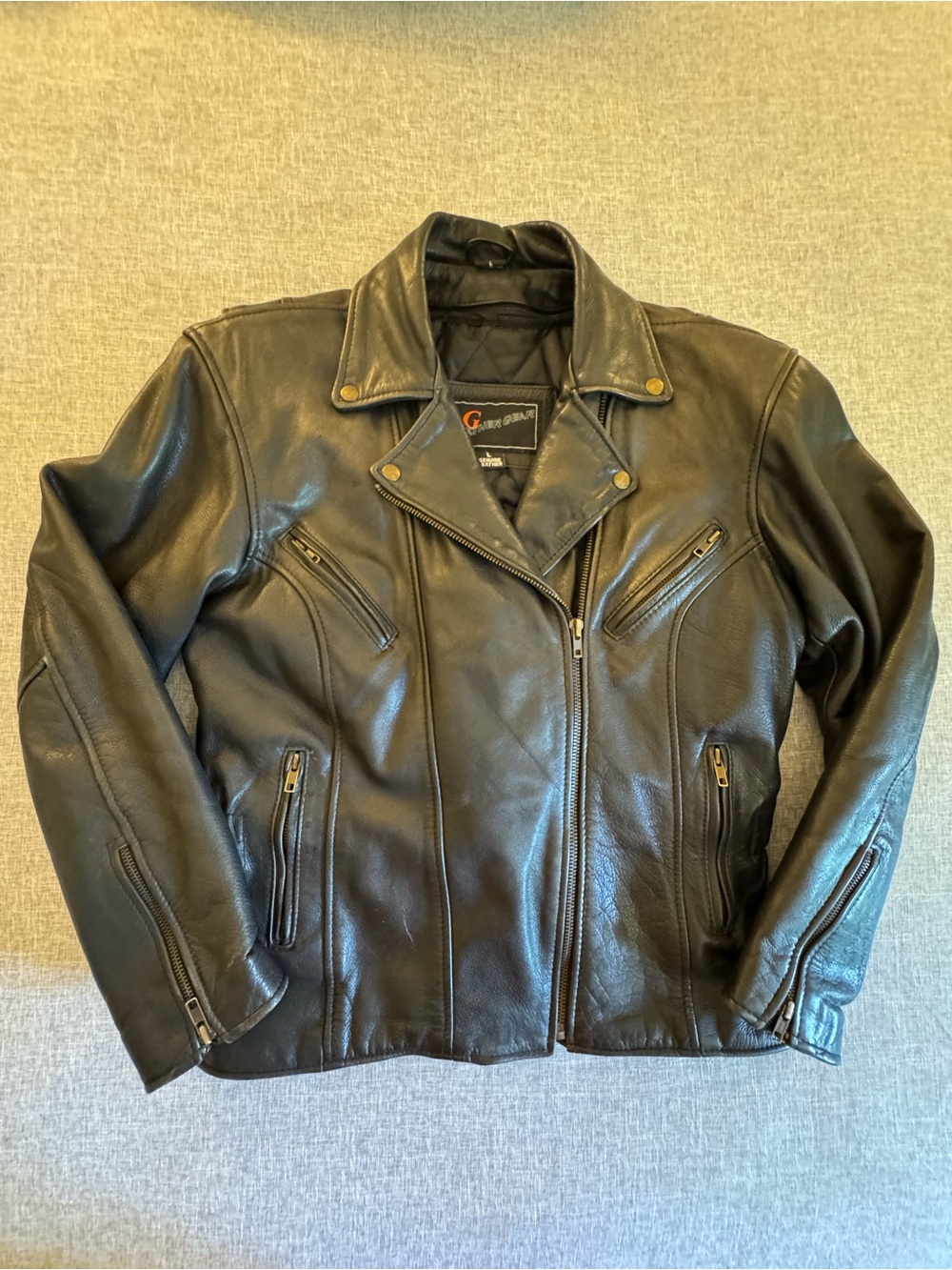 LG Leather Gear Asymmetrical Black Lined Motorcycle Jacket Size L - Picture 10 of 16